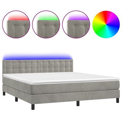 vidaXL Box Spring Bed with Mattress&LED Light Gray King Velvet