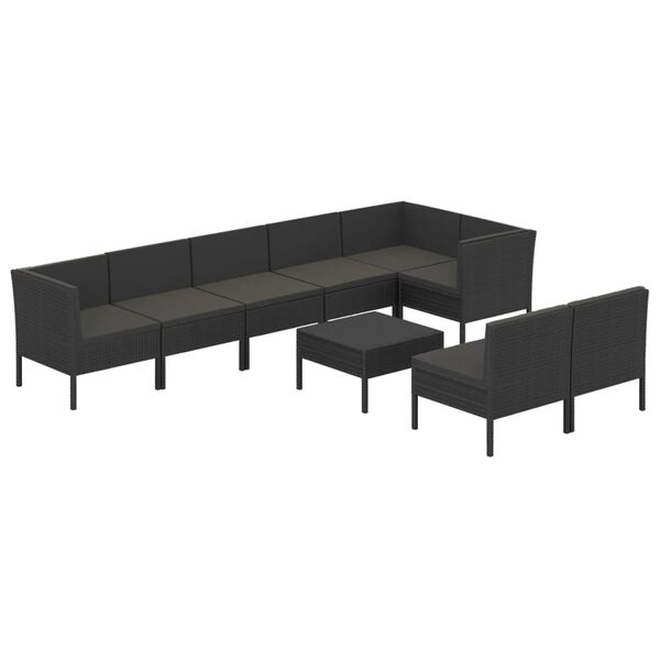vidaXL Garden Lounge Set Black PE Rattan, Powder-Coated Steel, Polyester