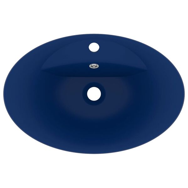vidaXL Luxury Basin Overflow Oval Matt Dark Blue 23.0x15.4" Ceramic