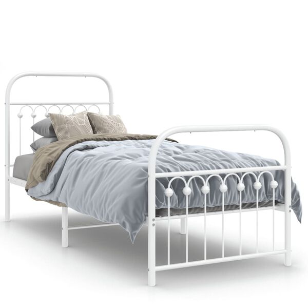 vidaXL Bed Frame White Steel Twin Bed Frame Rectangular Traditional
