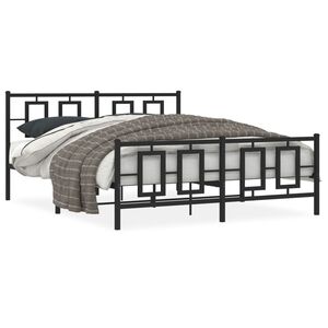 vidaXL Bed Frame Black Powder-Coated Steel King Size Bed Frame