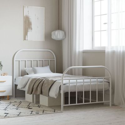 vidaXL Metal Bed Frame with Headboard and Footboard White 39.4"x78.7"