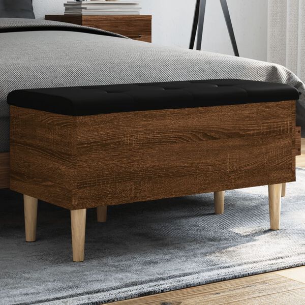 vidaXL Storage Bench Brown Oak, Black Engineered wood, Faux leather Medium
