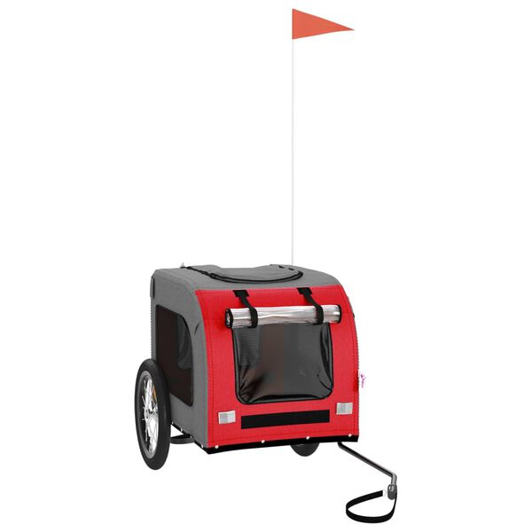 vidaXL Pet Bike Trailer Red and Grey Oxford Fabric, Iron, PVC Small