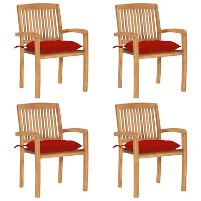 vidaXL Stacking Patio Chairs with Cushions 4 pcs Solid Teak Wood