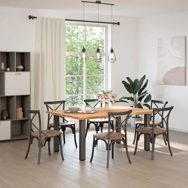 vidaXL Dining Table Light Brown Solid Oak Wood, Powder-Coated Steel Large