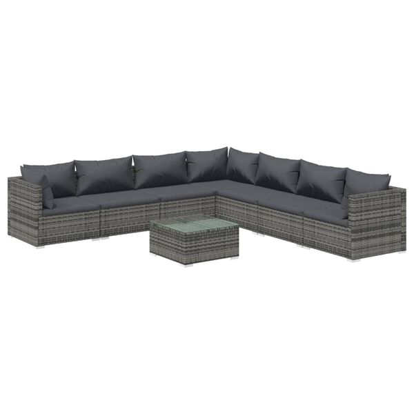 vidaXL Garden Lounge Set Grey PE Rattan Large Garden Lounge Set
