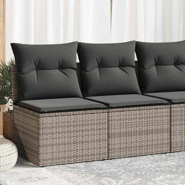 vidaXL Garden Sofa Set Grey Poly Rattan, Powder-Coated Steel, 100% Polyester