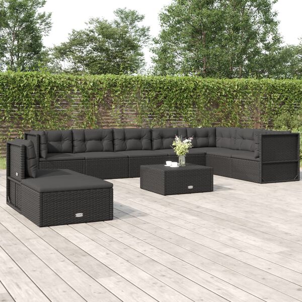 vidaXL Garden Lounge Set Black PE Rattan, Powder-Coated Steel 9-Piece