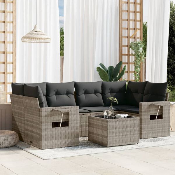 vidaXL Garden Sofa Set Light grey PE rattan 7 Piece Set Adjustable Feet