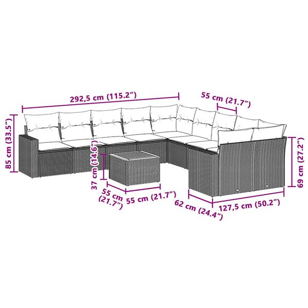 vidaXL Garden Sofa Set Black, Cream White
