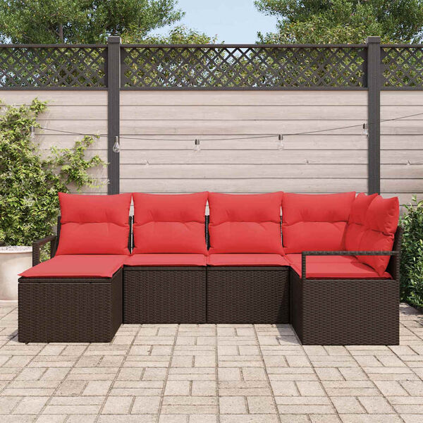 vidaXL Sofa Set with Cushion 6 pcs Brown Synthetic: Poly Rattan