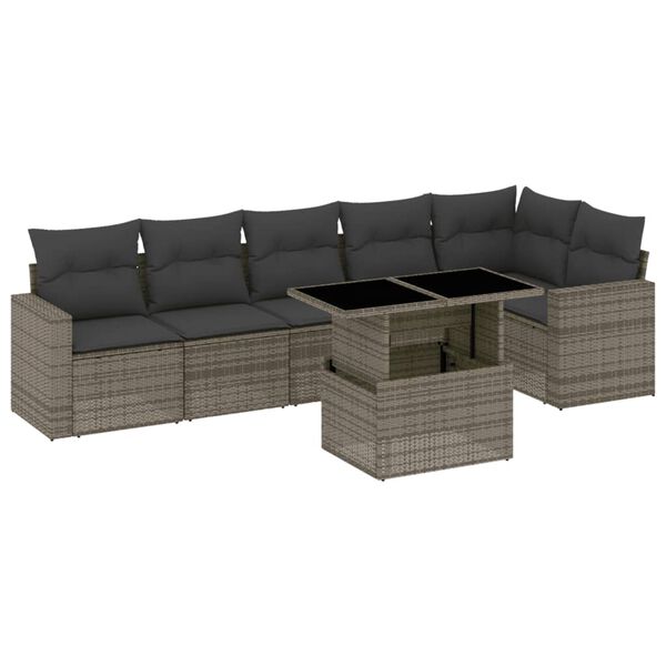 vidaXL Garden Sofa Set Gray PE rattan, powder-coated steel, tempered glass