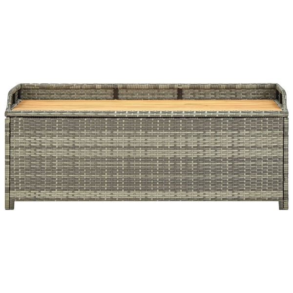 vidaXL Storage Bench Gray Poly rattan, solid acacia wood slats, steel