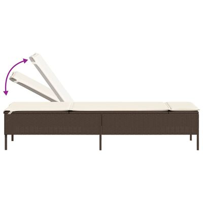Two wicker lounge chairs with adjustable backs and purple arrows showing reclining movement