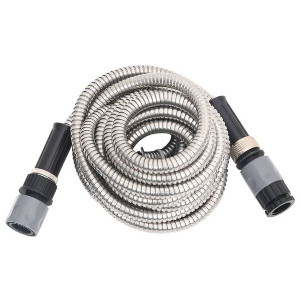 vidaXL Garden Hose Silver Stainless steel hose, ABS connector 24.6 ft long