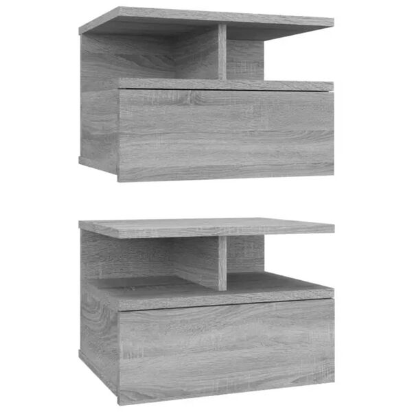 vidaXL Floating Nightstand Set of 2 Gray Sonoma Engineered wood Compact