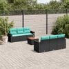 vidaXL 7 Piece Patio Sofa Set with Cushions Black Poly Rattan