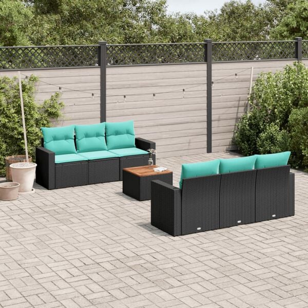 vidaXL 7 Piece Patio Sofa Set with Cushions Black Poly Rattan