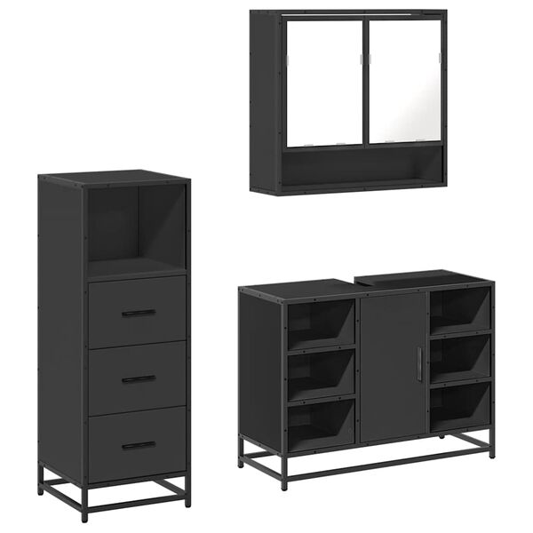 vidaXL Bathroom Furniture Set Black Engineered wood, metal, glass Standard