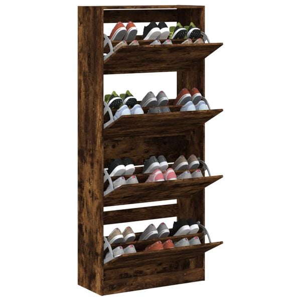 vidaXL Shoe Cabinet Smoked Oak Engineered wood 73.8 in tall Shoe Cabinet