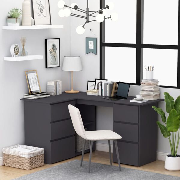 vidaXL Corner Desk Gray Engineered wood Compact Corner Desk