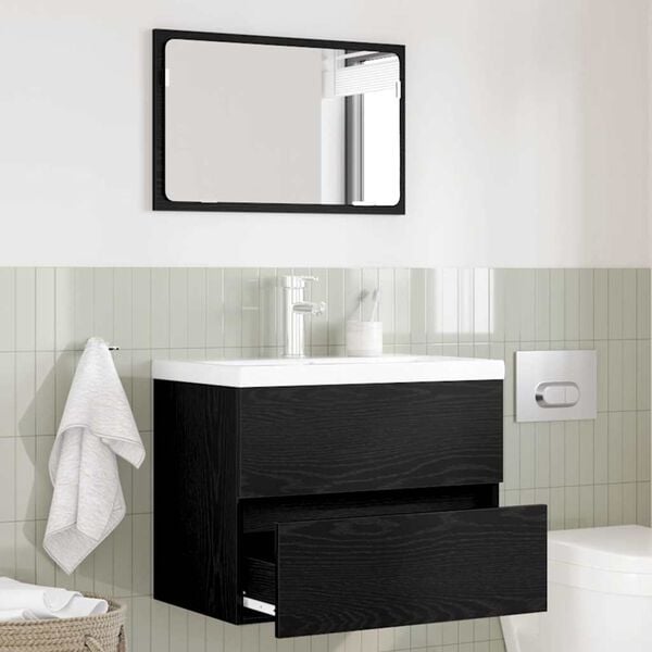 vidaXL Bathroom Furniture Set with Drawer Wall-mounted 2 pcs Black Oak
