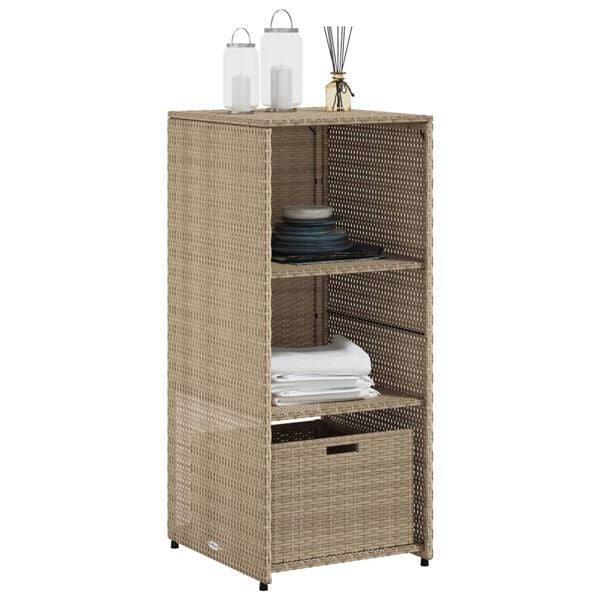 vidaXL Garden Storage Cabinet Beige PE Rattan 19.7x21.7x45.3 in