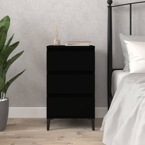 vidaXL Nightstand Black Engineered wood Medium Nightstand Square