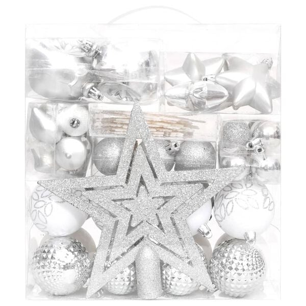 vidaXL Christmas Bauble Set Silver and white Plastic Multiple sizes