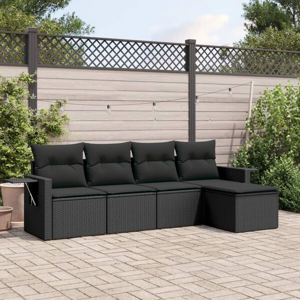 vidaXL Garden Sofa Set Black PE rattan, powder-coated steel Medium