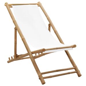 vidaXL Sun Lounger White Bamboo Medium Collapsible Folding Sun Lounger