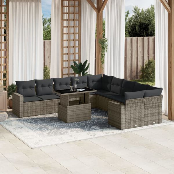 vidaXL Garden Sofa Set Grey Poly Rattan Large Modular Garden Sofa Set