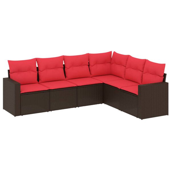vidaXL 6 Piece Patio Sofa Set with Cushions Brown Poly Rattan