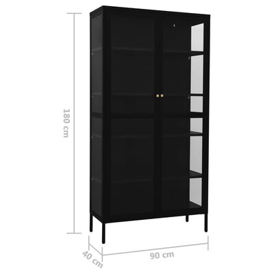 vidaXL Display Cabinet Black 35.4"x15.7"x70.9" Steel and Tempered Glass