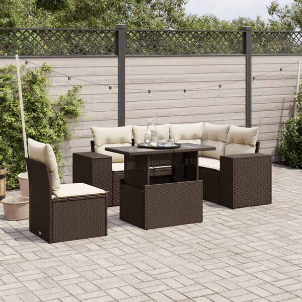 vidaXL Garden Sofa Set Brown PE rattan, Powder-coated steel, Tempered glass