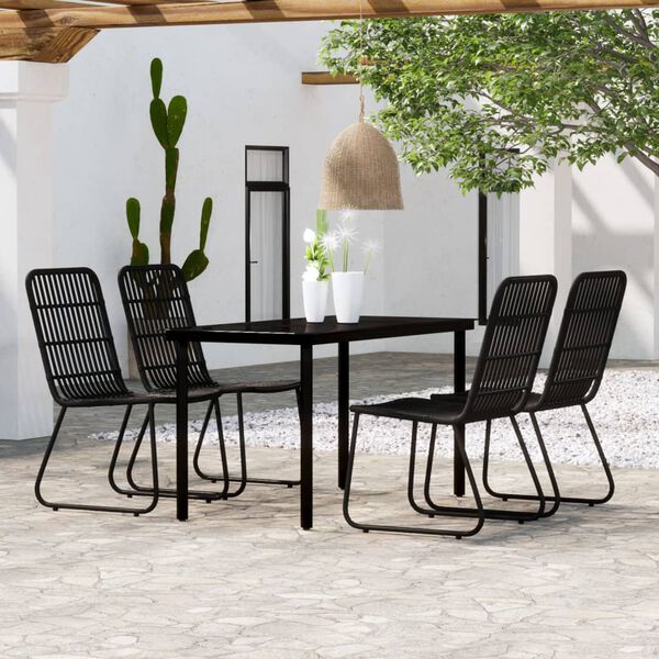 vidaXL Dining Set Black Powder-Coated Steel, PE Rattan, Glass 5 Piece Set