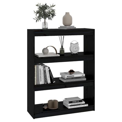 vidaXL Book Cabinet/Room Divider Black 31.5"x11.8"x40.7" Solid Wood Pine