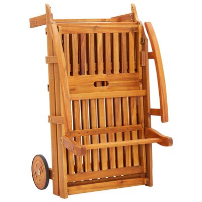 Folded wooden lounge with slatted back and wheels