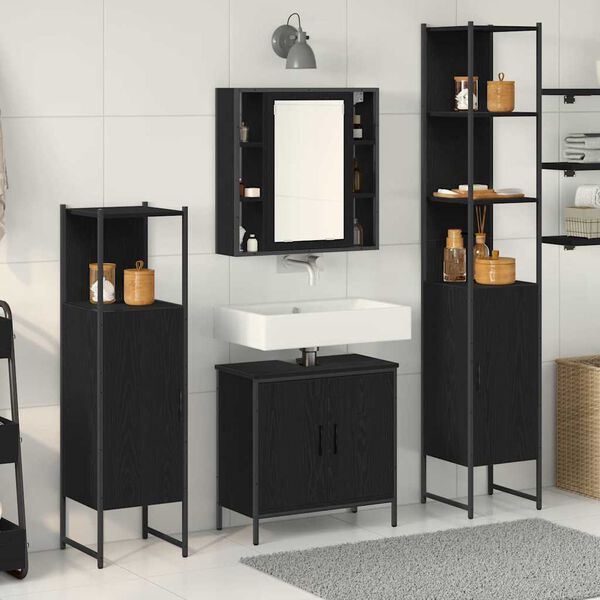 vidaXL Bathroom Furniture Set with Door 4 pcs Black 33 x 33 x 185.5 cm