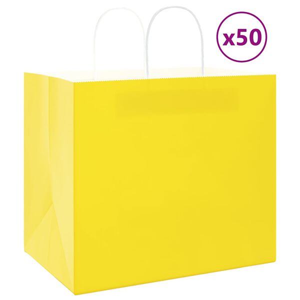 vidaXL Paper Bags 50 pcs with Handles Yellow 32x22x28 cm
