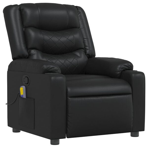 vidaXL Massage Recliner Chair Black Faux leather, wood, metal Single