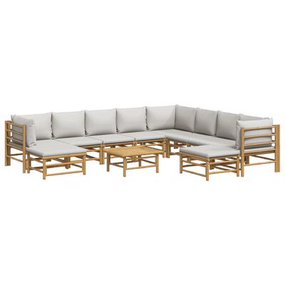 vidaXL 11 Piece Patio Lounge Set with Light Gray Cushions Bamboo