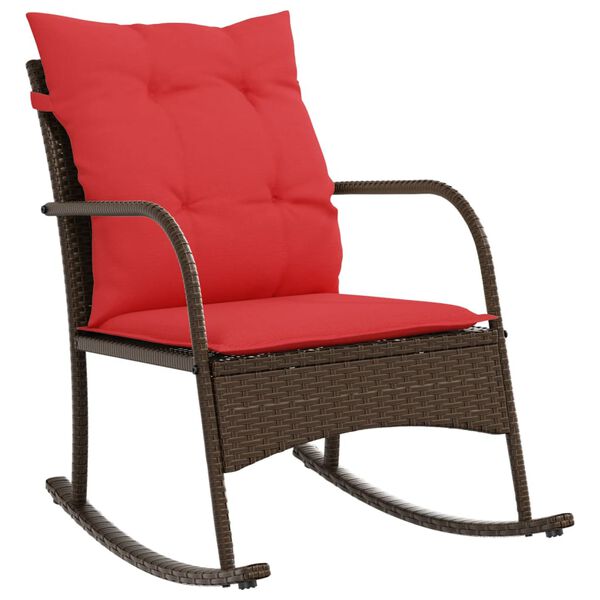 vidaXL Patio Rocking Chair Brown PE rattan Medium Removable Covers
