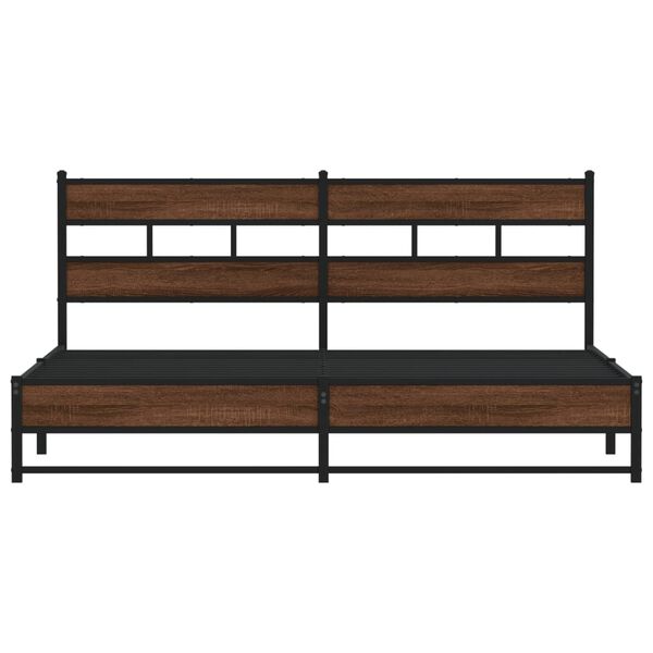 vidaXL Bed Frame Brown Oak Steel, Engineered Wood Double Bed Frame