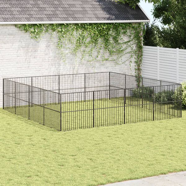 vidaXL Dog Playpen Black Galvanized Steel Large Durable Dog Playpen