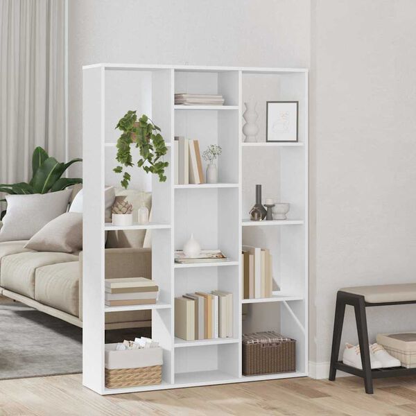 vidaXL Room Divider/Book Cabinet White 39.4"x9.4"x55.1" Engineered Wood
