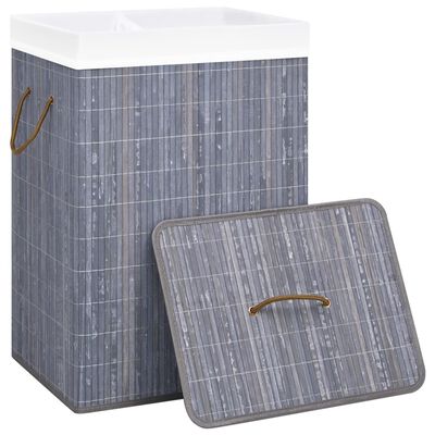 vidaXL Bamboo Laundry Basket with 2 Sections Gray 19 gal