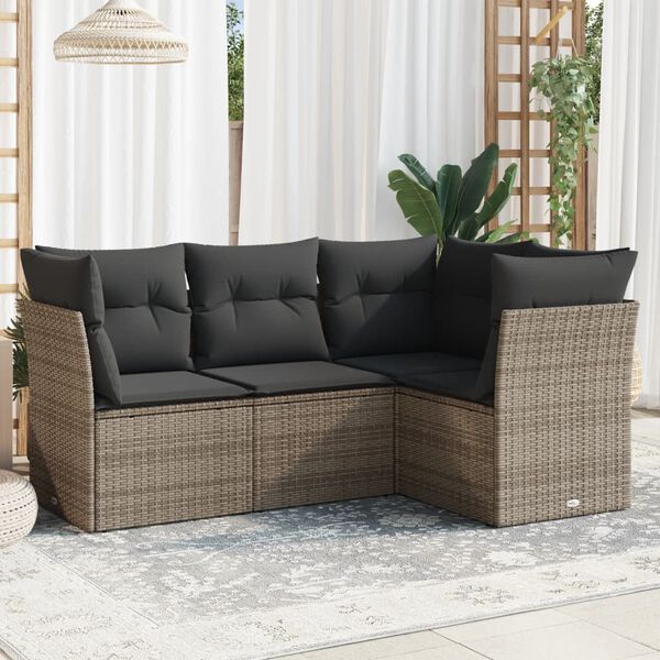 vidaXL Garden Sofa Set Grey PE Rattan, Powder-Coated Steel Medium