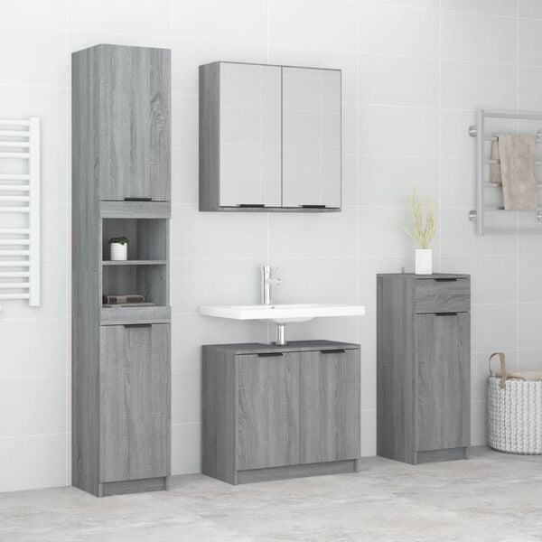 vidaXL Bathroom Furniture Set Gray Sonoma Engineered wood, glass Tall